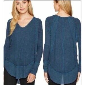 Free People We The Free Waffle Knit Thermal Top Blue Small